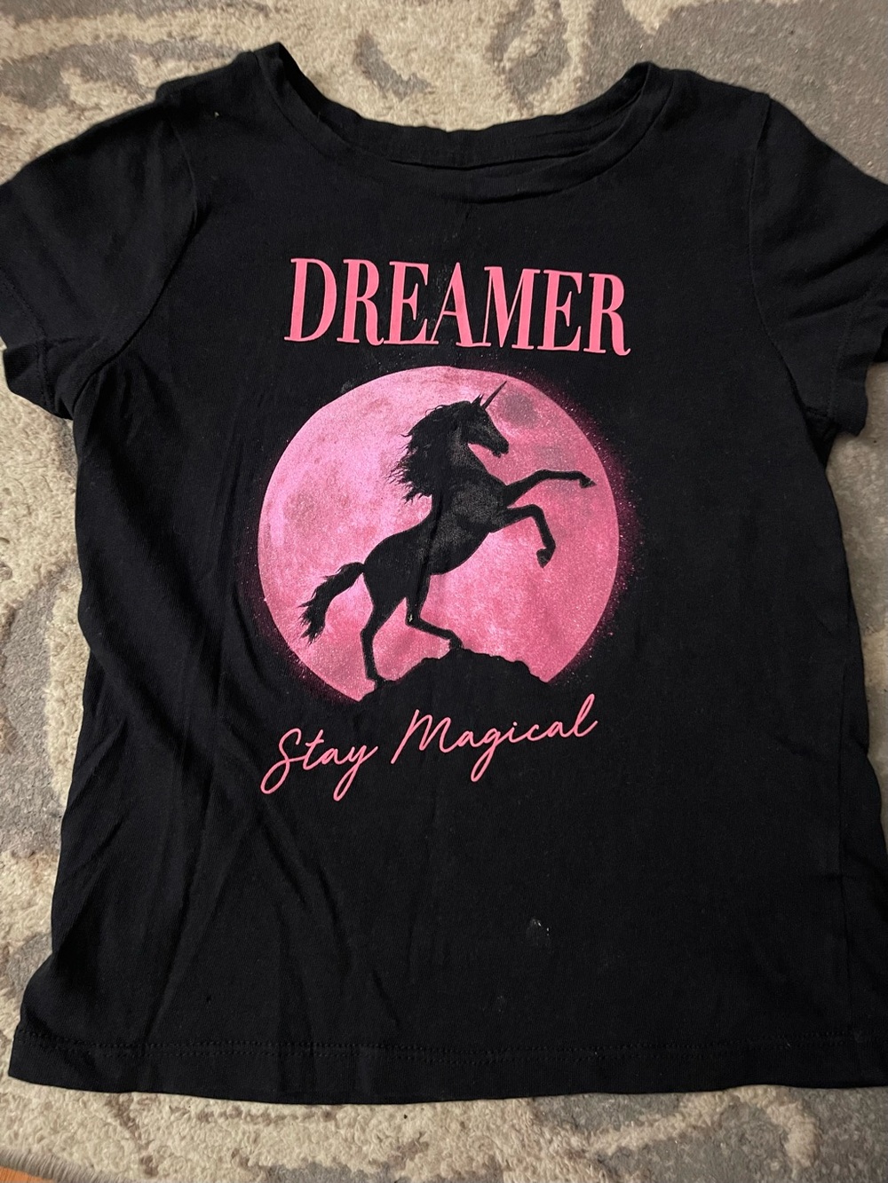 Unicorn Stay Magical “DREAMER” Old Navy Graphic Tee Short Sleeve Black and Pink